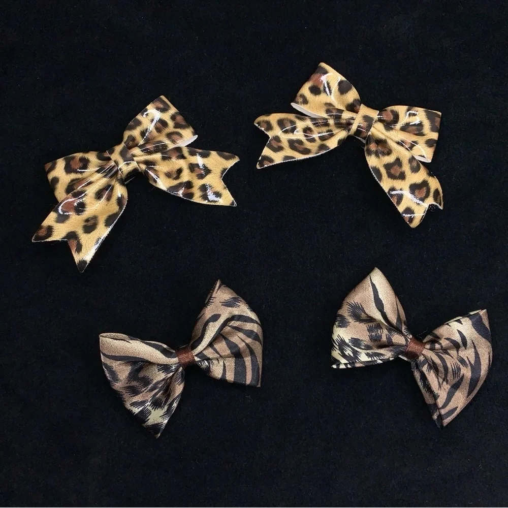 Lot Of 4 Animal Print Hair Bows Leopard Tiger Rockabilly Psychobilly Goth